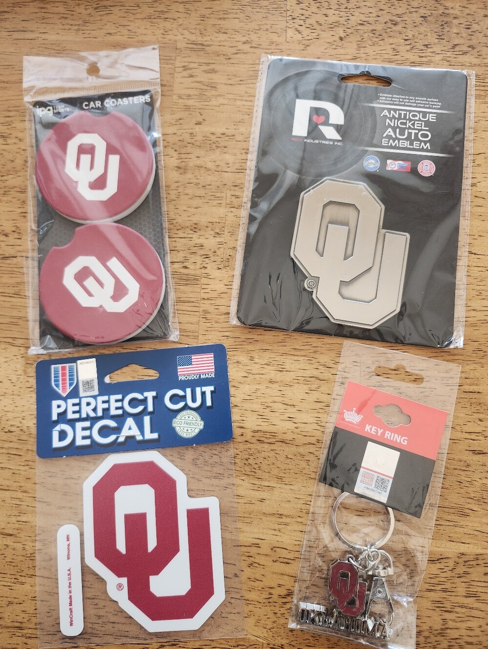 Oklahoma Car Coasters, Emblem Decal & Key Ring Set